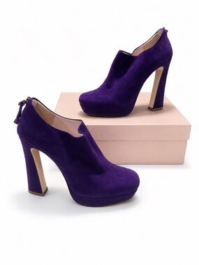 Miu Miu Purple Suede Platform High Heel Ankle Booties